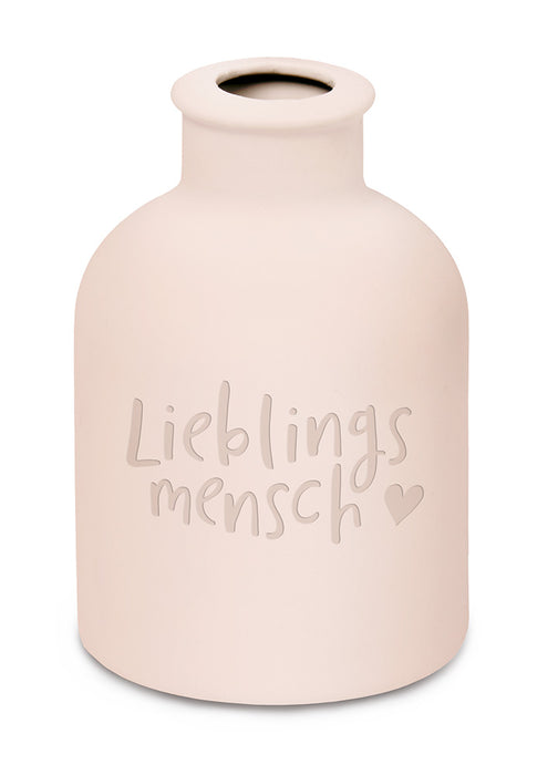 Design Tischvase Blumenvase Rosa "Lieblingsmensch" Deko Väschen Kerzenständer