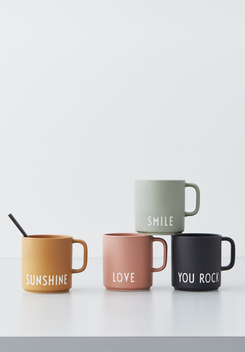 AJ Porzellan Kaffeebecher Smile Grün Design Letters Henkel Kaffeetasse Deko Becher