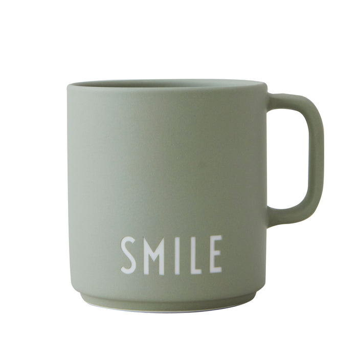 AJ Porzellan Kaffeebecher Smile Grün Design Letters Henkel Kaffeetasse Deko Becher