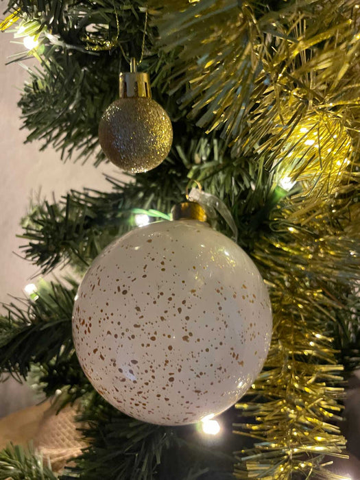 4 Glas Weihnachtskugeln 8cm Gold Edition Schwarz Weiß Christbaum Dekokugel