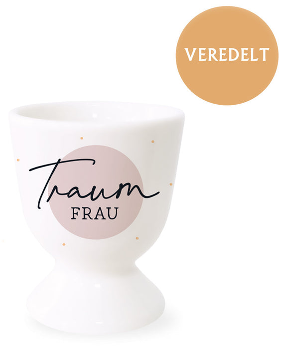 Echt-Gold Eierbecher Spruch "Traumfrau" Gute Laune Eierhalter