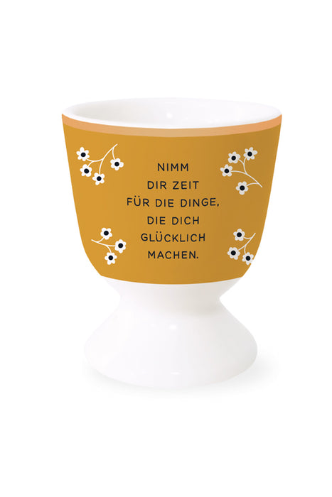 Echt-Gold Eierbecher Spruch "Zeit für Dinge glücklich" Gute Laune Eierhalter