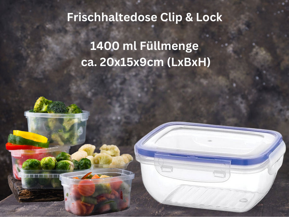 Frischhaltedose Clip & Lock 1400ml mit Deckel Lebensmittel Mikrowelle Gefrierbox