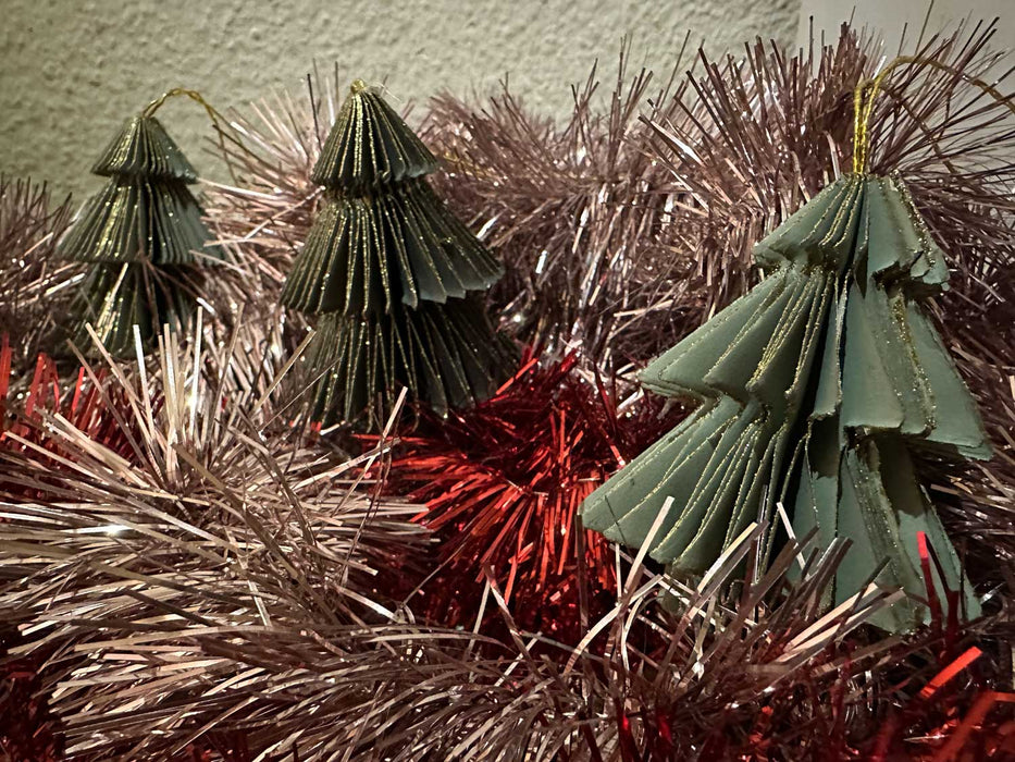 3x Papier Tannenbaum Petrol Grün Grau 8cm FSC Deko-Hänger Weihnachten