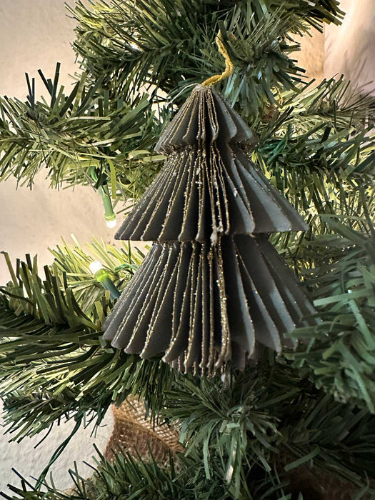 3x Papier Tannenbaum Petrol Grün Grau 8cm FSC Deko-Hänger Weihnachten