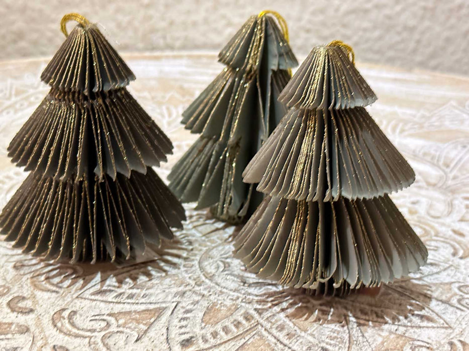 3x Papier Tannenbaum Petrol Grün Grau 8cm FSC Deko-Hänger Weihnachten