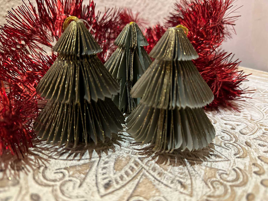 3x Papier Tannenbaum Petrol Grün Grau 8cm FSC Deko-Hänger Weihnachten