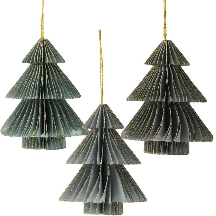 3x Papier Tannenbaum Petrol Grün Grau 8cm FSC Deko-Hänger Weihnachten