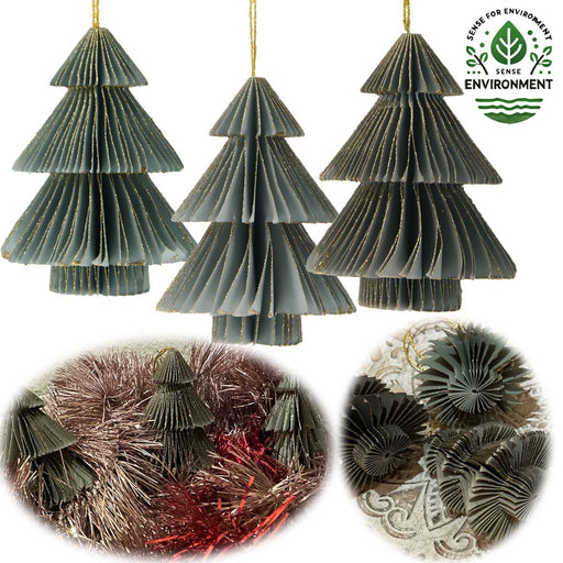 3x Papier Tannenbaum Grün Grau Mix 8cm Deko-Hänger Weihnachten