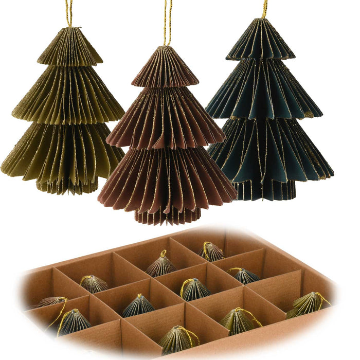 3x Papier Tannenbaum Petrol Grün Braun 8cm FSC Deko-Hänger Weihnachten