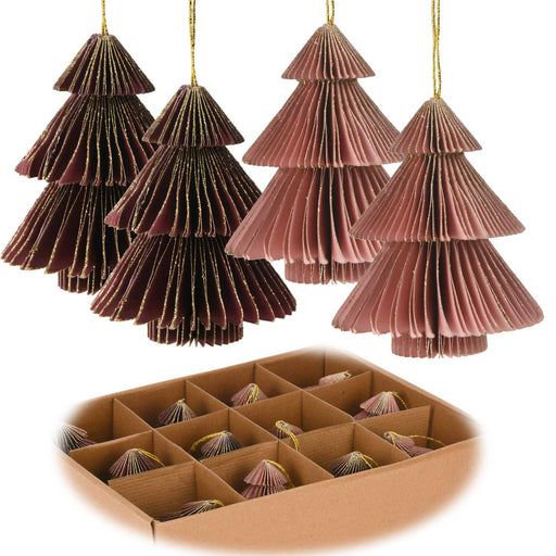 4x Papier Tannenbaum Alt-Rosa Bordeaux 8cm FSC Deko-Hänger Weihnachten