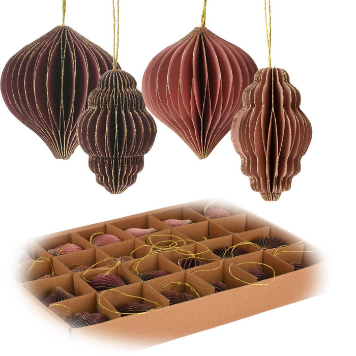 4x Papier-Kugeln 5-6cm Alt-Rosa Bordeaux FSC Zwiebel Ornament Deko-Hänger Weihnachten