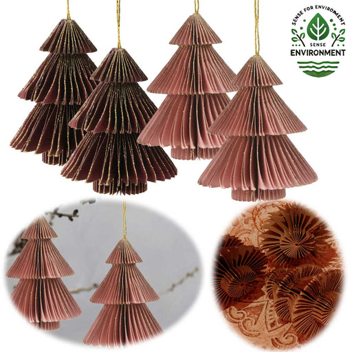 4x Papier Tannenbaum Alt-Rosa Bordeaux 8cm Deko-Hänger Weihnachten