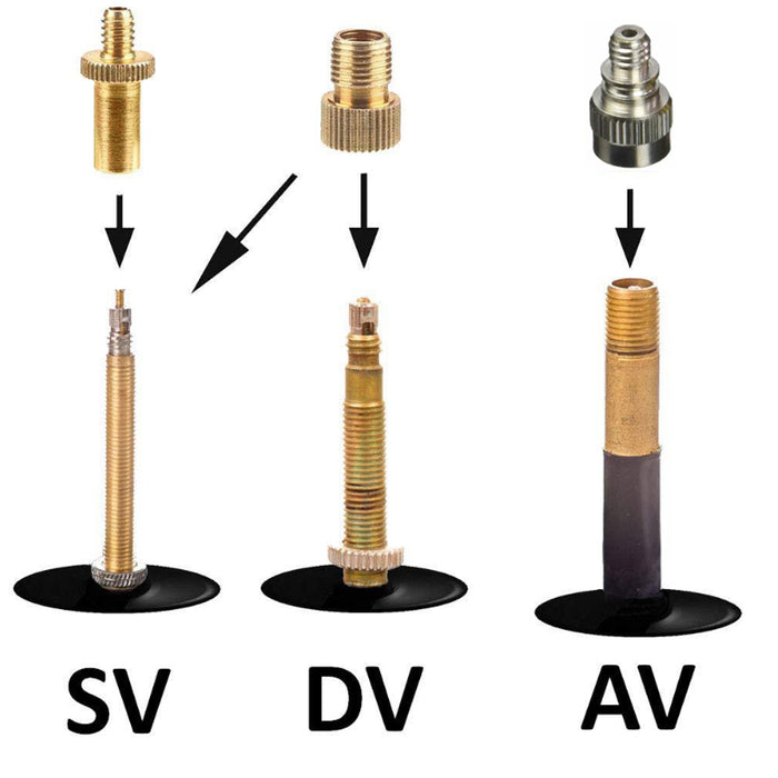 3x Fahrrad SV AV DV Ventil-Adapter Set Dunlop Schrader Autoventil