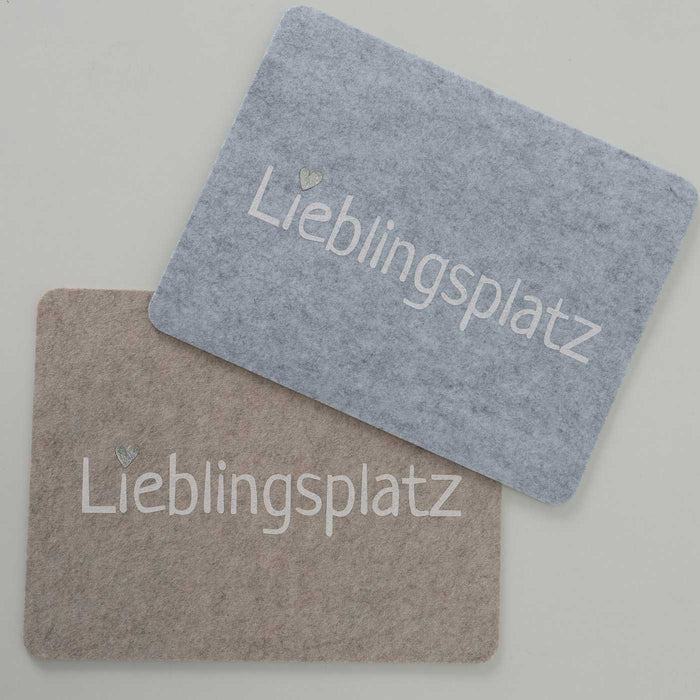 2x Filz Tischset Platz-Set Lieblingsplatz Grau 45x35cm Rechteckig Platzmatte