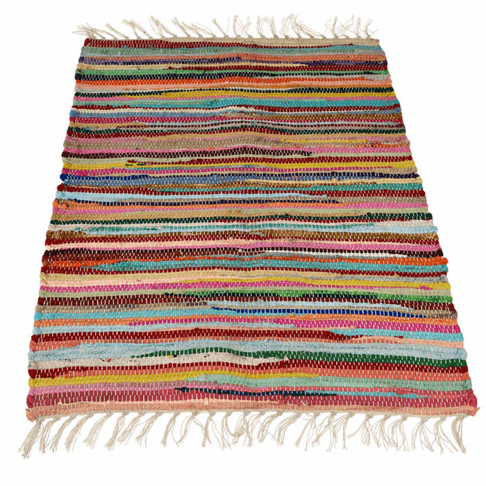 Fleckerlteppich Dehli 90x60cm Recycelt Baumwolle Boho Flickenteppich Fransen