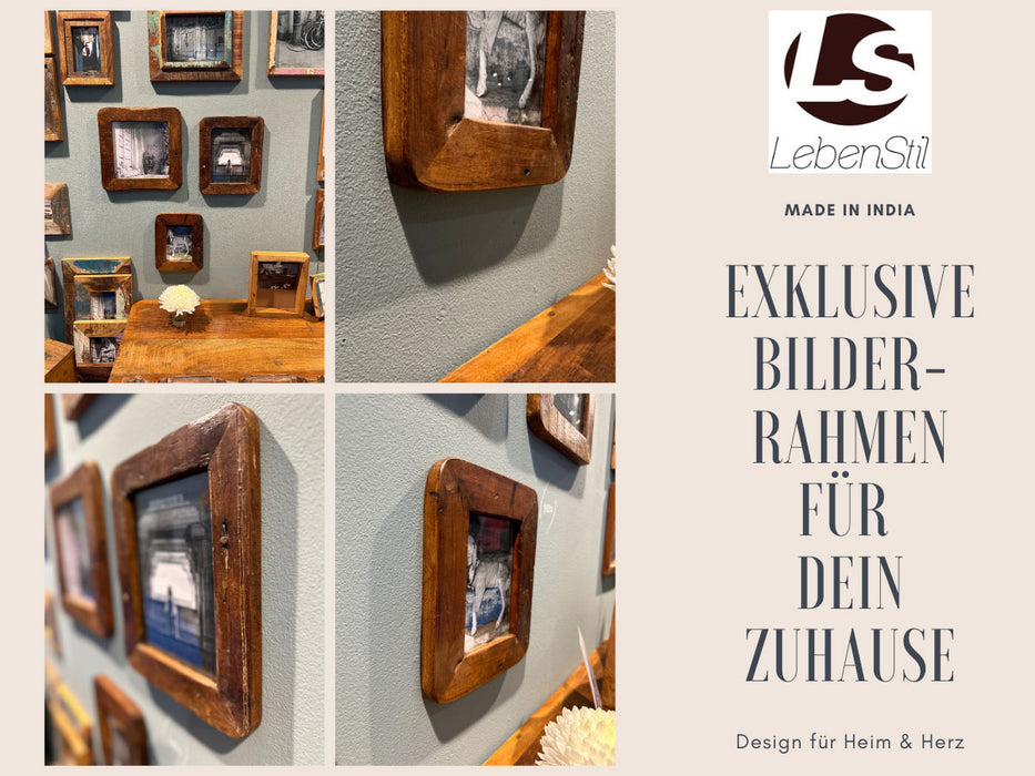 Vintage Bilderrahmen Dehli 20x20cm ♻️ Fund-Holz Recycelt Fotorahmen Retro