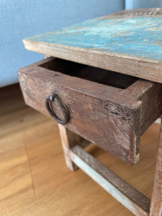 Vintage Holz Nachttisch Schublade 30cm Recycelt Nachtschrank Fußhocker