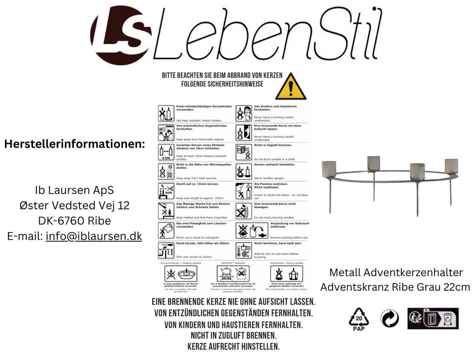 Vintage Metall Adventkerzenhalter Adventskranz Ribe Grau 22cm Stabkerzenhalter