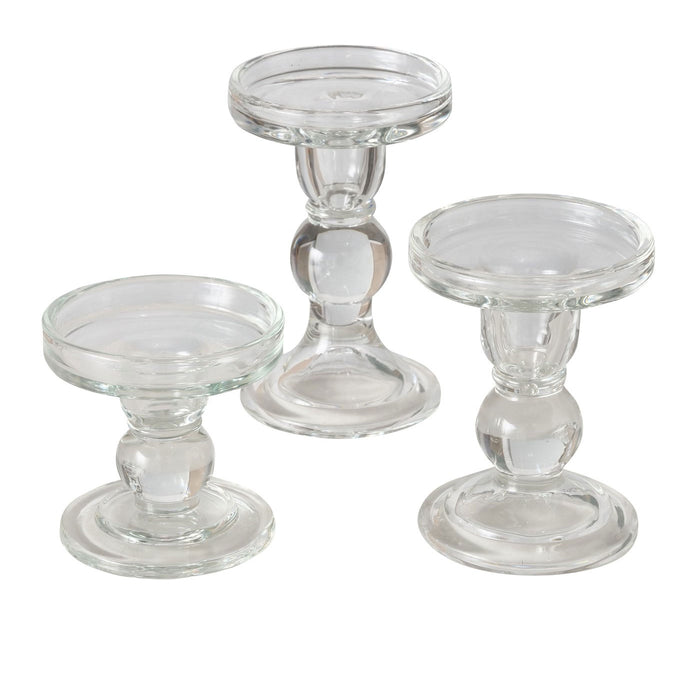 3er Set Glas Kerzenständer Klar 28cm Kerzenhalter für Stabkerzen Stumpenkerzen