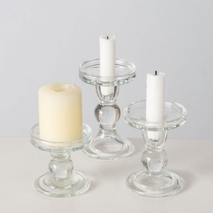 3er Set Glas Kerzenständer Klar 28cm Kerzenhalter für Stabkerzen Stumpenkerzen