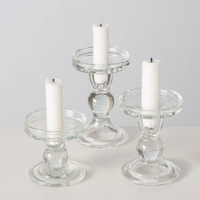 3er Set Glas Kerzenständer Klar 28cm Kerzenhalter für Stabkerzen Stumpenkerzen