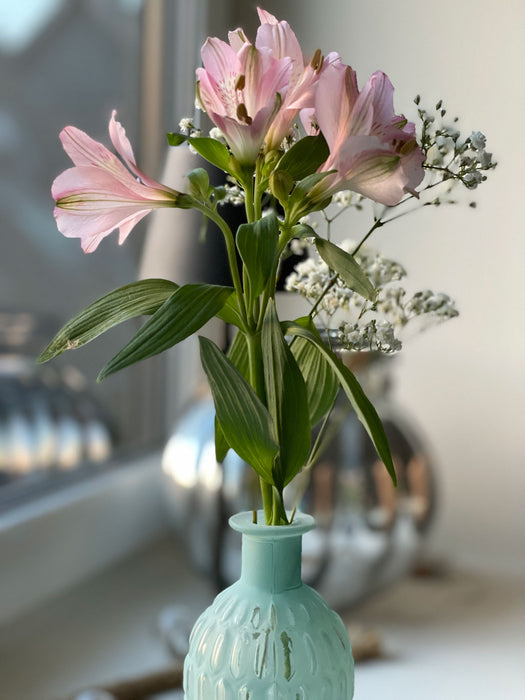 Retro Glas-Vase 22cm Türkis Gold Kerzenhalter Deko Blumenvase Väschen