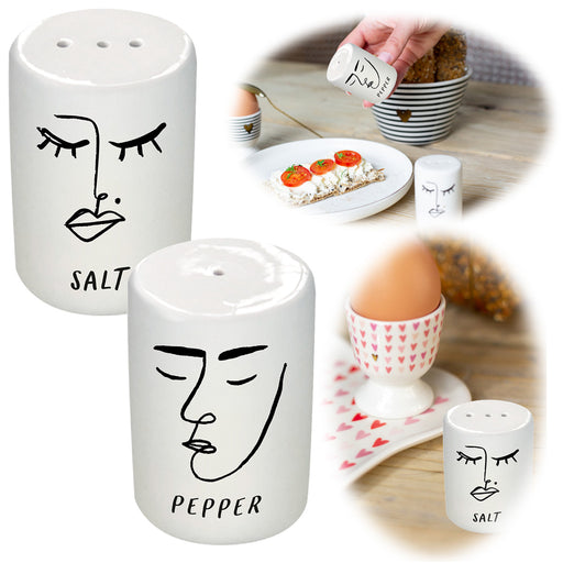 2-fach Salzstreuer Pfefferstreuer Salt & Pepper Creme Weiß 6cm Porzellan