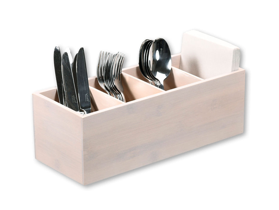 XL Landhaus Holz Aufbewahrungsbox 34cm FSC 4 Fächer Cutlery Stiftebox Besteckkorb