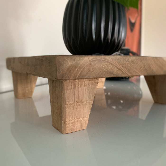 Pflanzenhocker Teak Holz 20x7cm Eckig Mini Tisch Deko Tablett Blumenständer