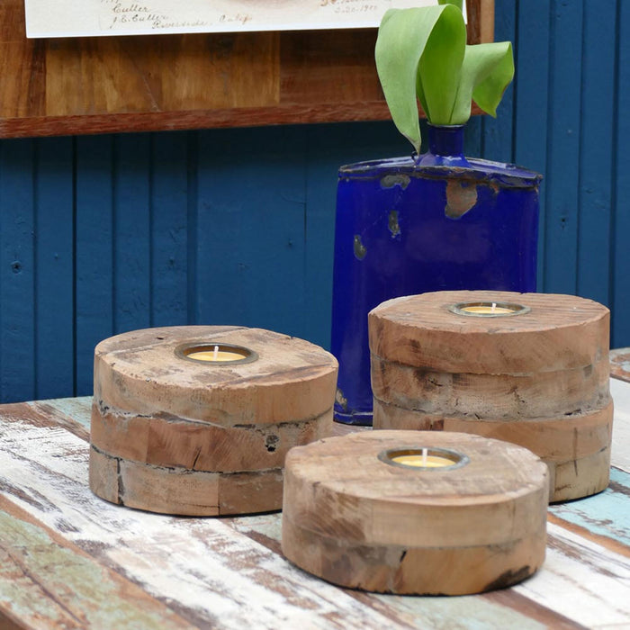 Vintage Teelichthalter Disk Rund 16x6cm Fundholz Kerzenleuchter Kerzenständer