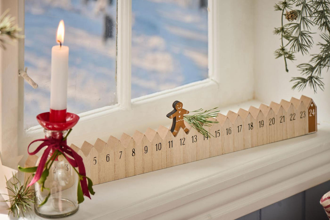 Vintage Holz Adventskalender gehender Lebkuchenmann 50cm Countdown Xmas Deko