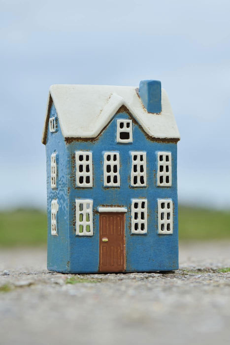 Teelichthaus Lichterhaus Nyhavn 20cm Blau Weiß Keramik Fachwerkhaus Teelichthalter