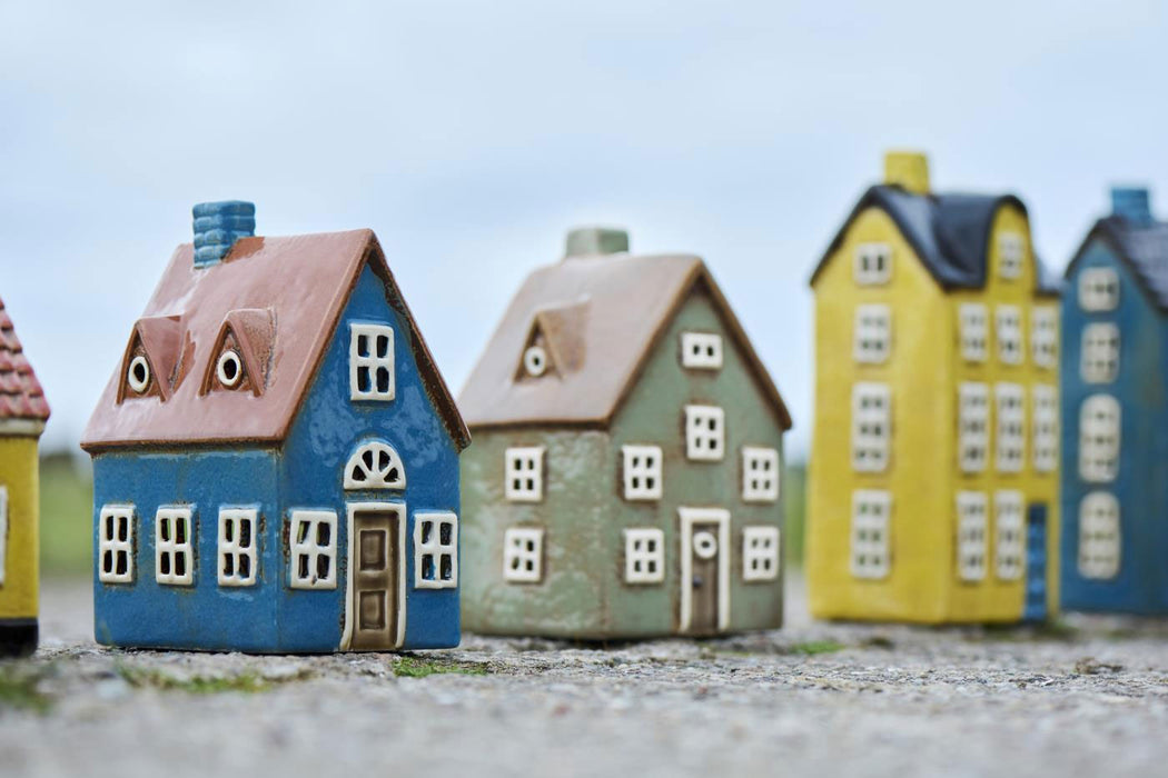 Teelichthaus Lichterhaus Nyhavn 16cm Blau Braun Keramik Fachwerkhaus Teelichthalter