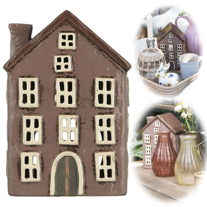 Teelichthaus Lichterhaus Nyhavn 17cm Braun Keramik Fachwerkhaus Teelichthalter