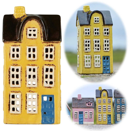 Teelichthaus Lichterhaus Nyhavn 20cm Gelb Blau Keramik Fachwerkhaus Teelichthalter