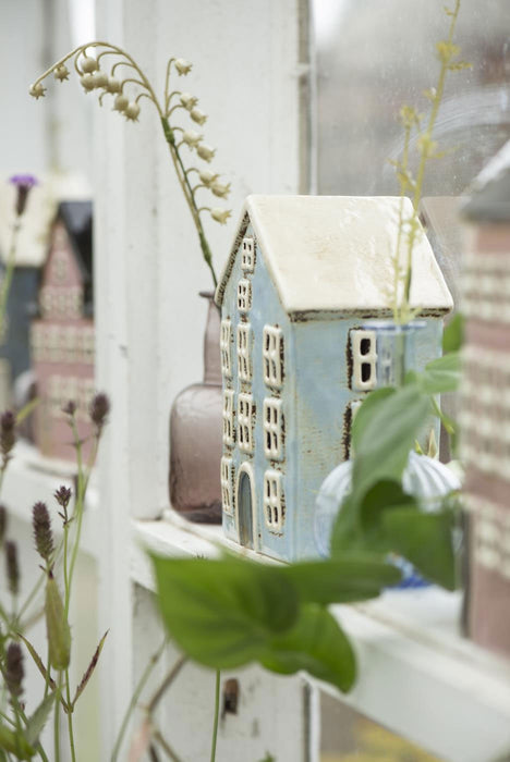 Teelichthaus Lichterhaus Nyhavn 17cm Blau Keramik Fachwerkhaus Teelichthalter