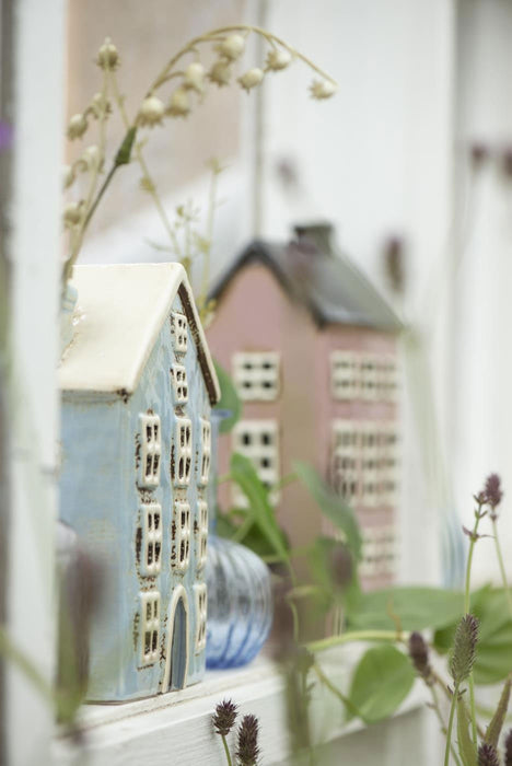 Teelichthaus Lichterhaus Nyhavn 17cm Blau Keramik Fachwerkhaus Teelichthalter