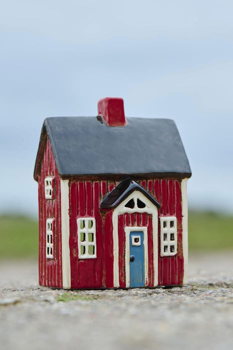 Teelichthaus Lichterhaus Nyhavn 17cm Rot Blau Keramik Fachwerkhaus Teelichthalter