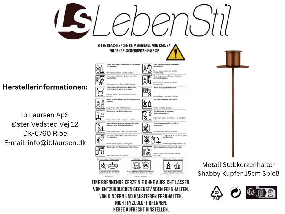 IB Laursen Metall Stabkerzenhalter Kupfer Braun 15cm Spieß Kerzenständer Kerzenstecker