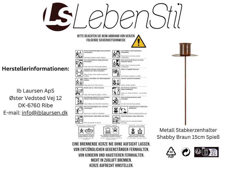 IB Laursen Metall Stabkerzenhalter Braun 15cm Spieß Kerzenständer Kerzenstecker