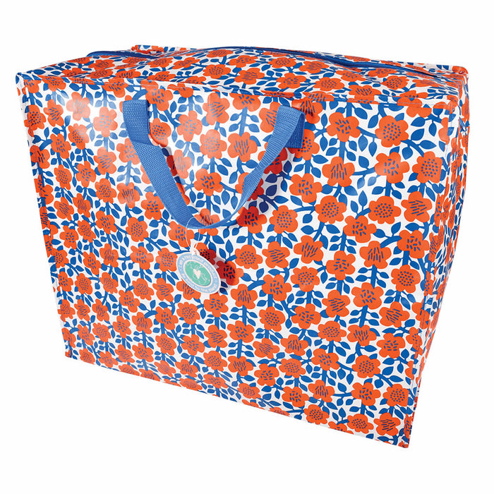 XXL Jumbo Bag Blumen Blau 55cm Recycled Allzwecktasche Einkaufstasche