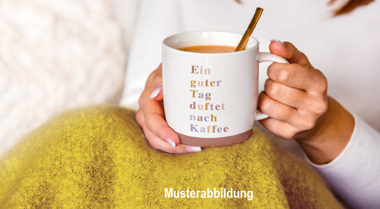 Kaffeebecher 300ml Spruch "Glücklich machen" Gute Laune Tasse Kaffeetasse