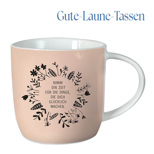 Kaffeebecher 300ml Spruch "Glücklich machen" Gute Laune Tasse Kaffeetasse