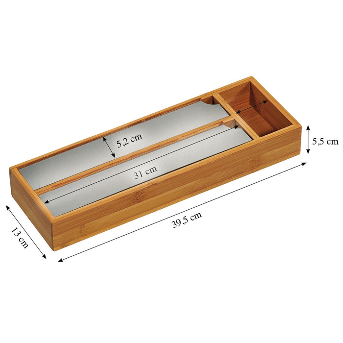 3-fach Holz Folienspender FSC Bambus Schubladen Alufolienspender Folienschneider