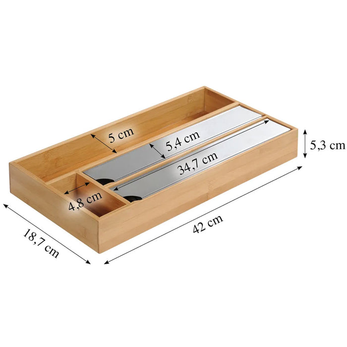 4-fach Holz Folienspender Bambus Schubladen Alufolienspender Folienschneider