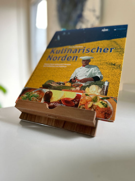 Holz Kochbuchhalter Akazie FSC 23x18cm Braun Tablett-Halterung für iPad´s