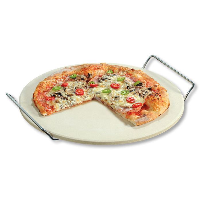 XL Pizzastein Cordierit 33cm Rund Keramik 500 Grad Tragegriffe Brot-Backstein