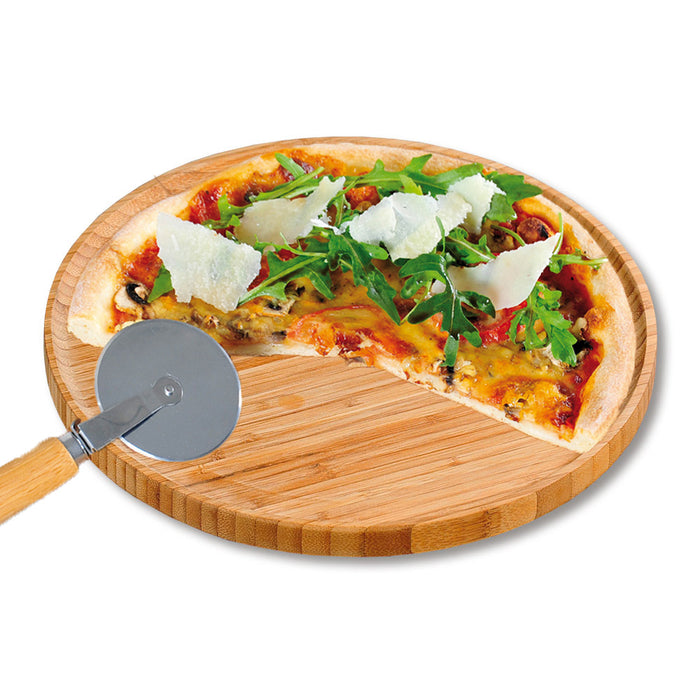 XL Pizzateller Servierteller 32cm FSC Bambus-Holz Schneidebrett Vesperbrett