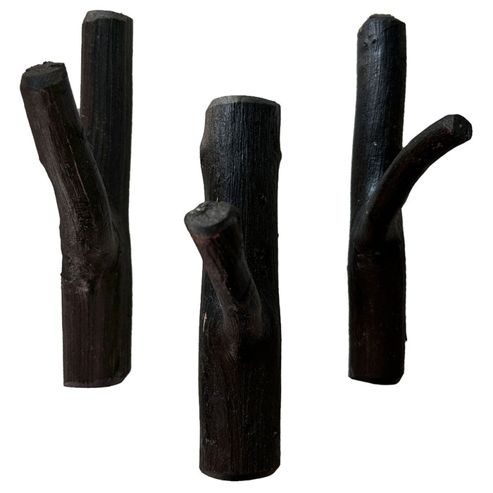 Vintage Holz Garderobenhaken Ast Schwarz 3´er Set Teak Kleiderhaken Wandhaken